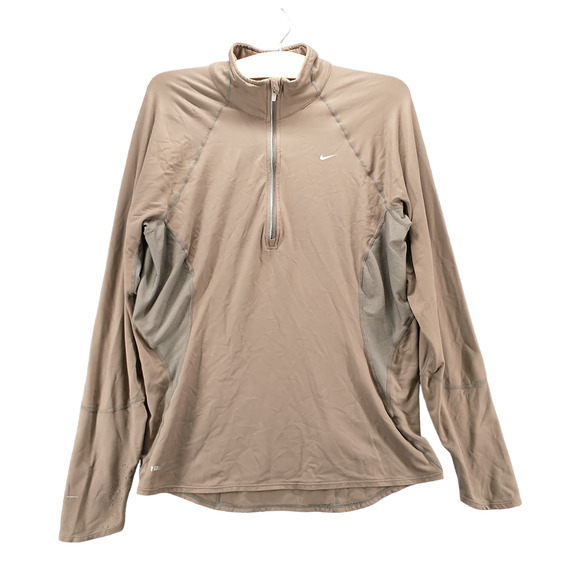 Nike Fit Dry Women's 1/4 Zip Athletic Shirt Brown Large 12-14 Raglan Sleeve - Picture 1 of 16